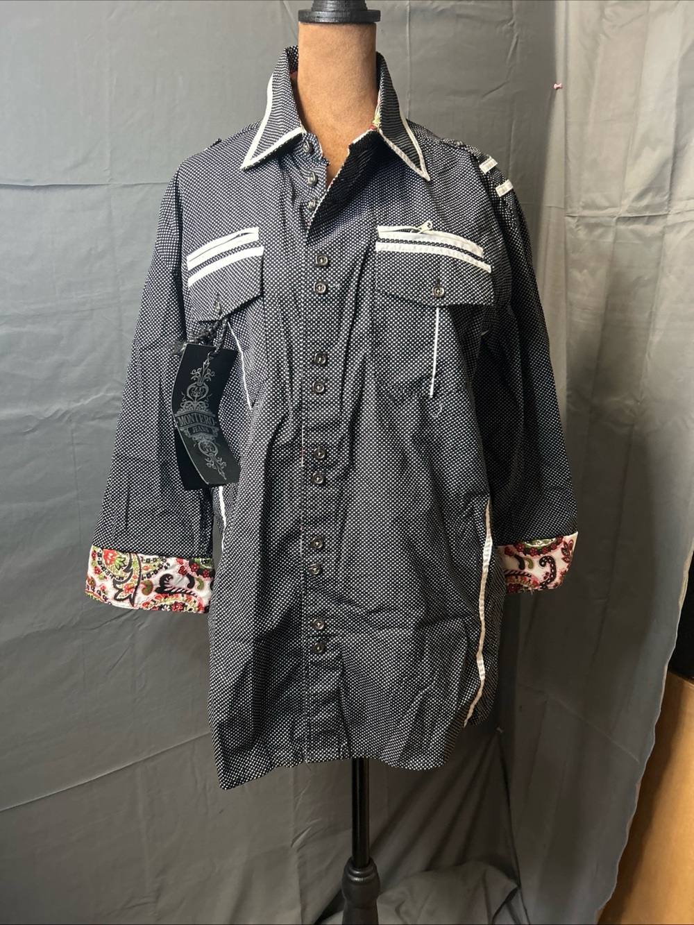 NWT Montero, Jeans, Dress Shirt Shirt Medium Black And White With Paisley medium